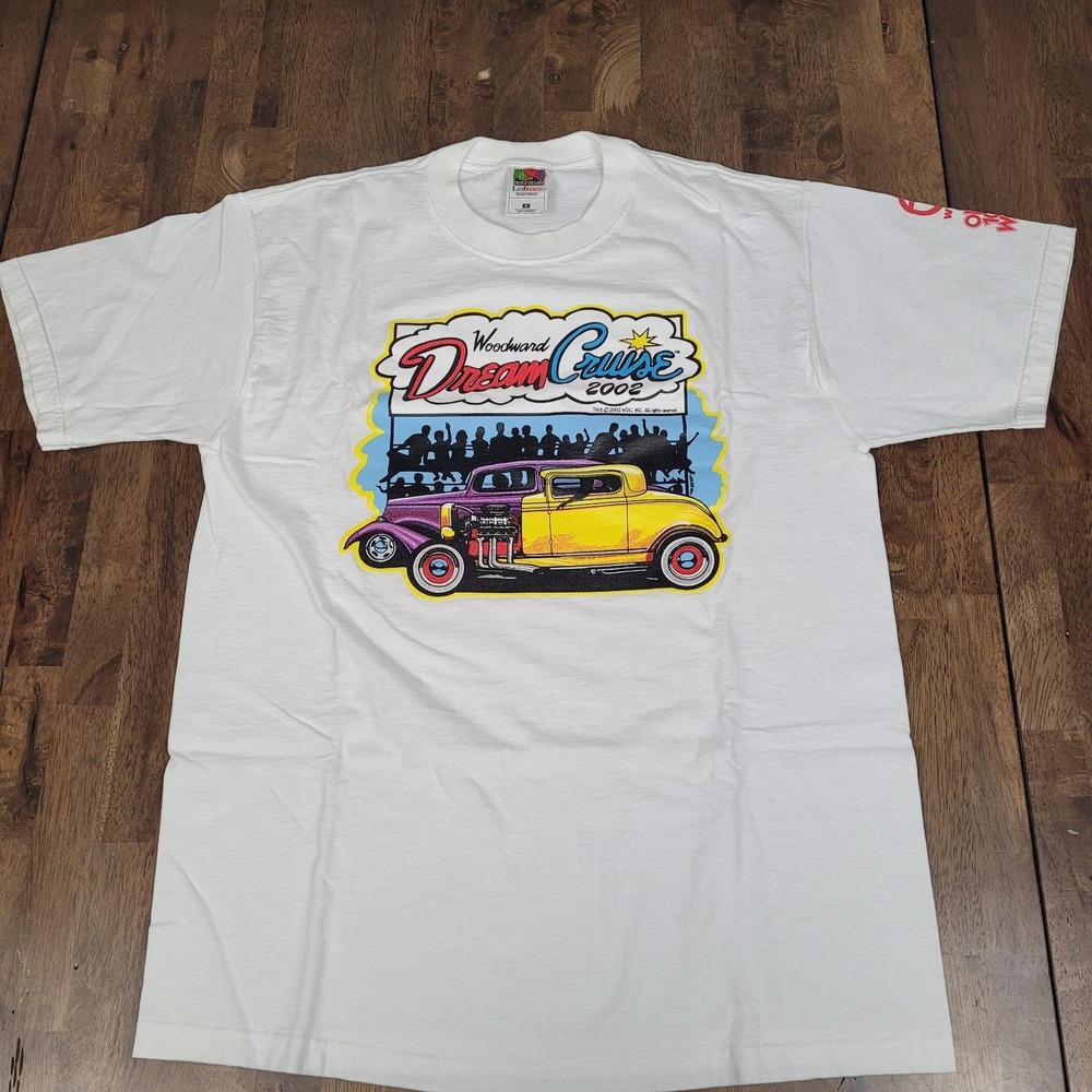 Vtg 2002 Woodward Dream Cruise T Shirt Medium White Hot Rod Car Detroit Y2K Tee